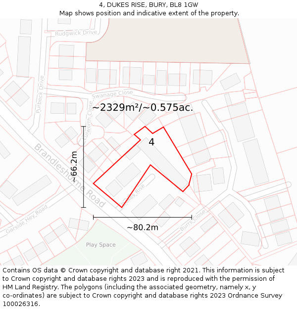 4, DUKES RISE, BURY, BL8 1GW: Plot and title map