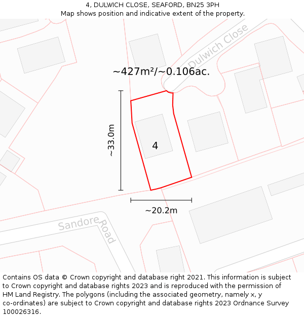 4, DULWICH CLOSE, SEAFORD, BN25 3PH: Plot and title map
