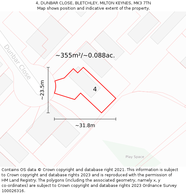 4, DUNBAR CLOSE, BLETCHLEY, MILTON KEYNES, MK3 7TN: Plot and title map