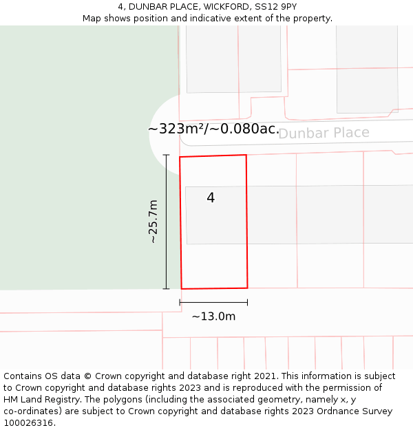 4, DUNBAR PLACE, WICKFORD, SS12 9PY: Plot and title map
