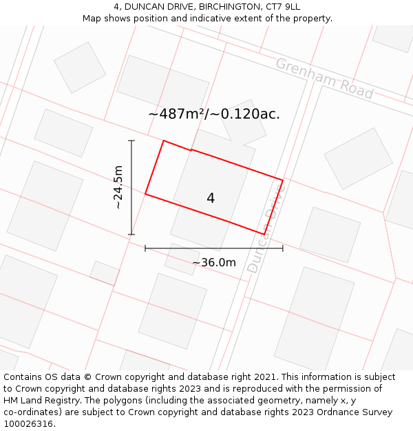 4, DUNCAN DRIVE, BIRCHINGTON, CT7 9LL: Plot and title map