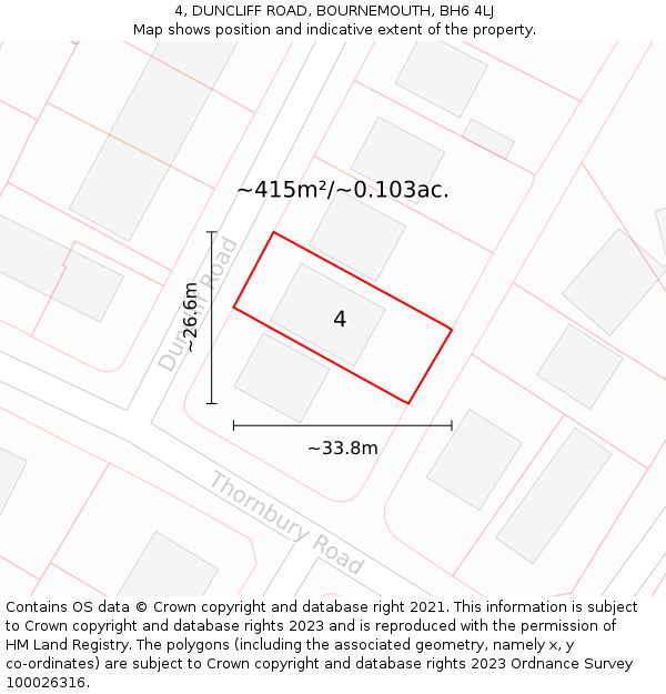 4, DUNCLIFF ROAD, BOURNEMOUTH, BH6 4LJ: Plot and title map
