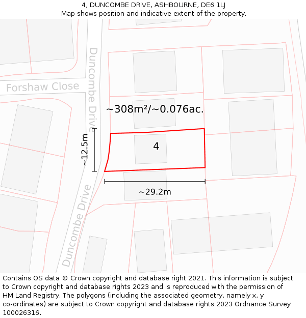 4, DUNCOMBE DRIVE, ASHBOURNE, DE6 1LJ: Plot and title map
