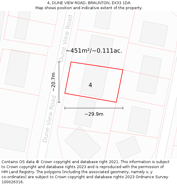 4, DUNE VIEW ROAD, BRAUNTON, EX33 1DA: Plot and title map