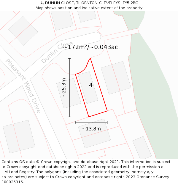 4, DUNLIN CLOSE, THORNTON-CLEVELEYS, FY5 2RG: Plot and title map