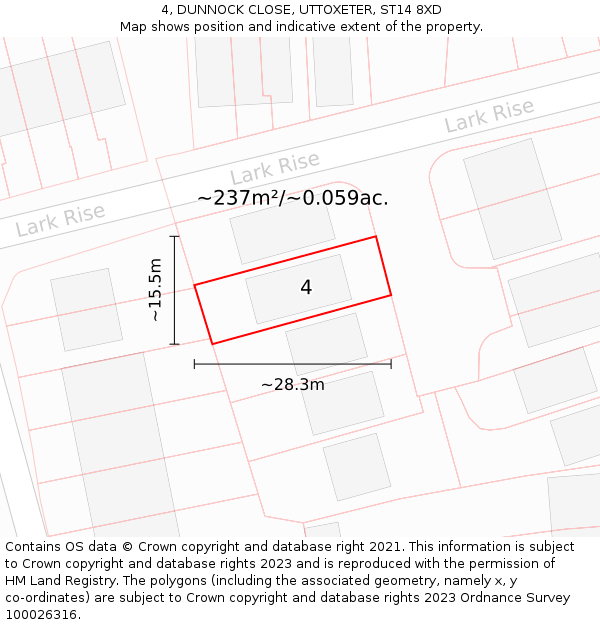 4, DUNNOCK CLOSE, UTTOXETER, ST14 8XD: Plot and title map