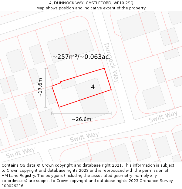 4, DUNNOCK WAY, CASTLEFORD, WF10 2SQ: Plot and title map