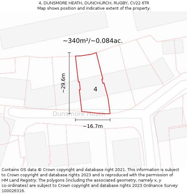 4, DUNSMORE HEATH, DUNCHURCH, RUGBY, CV22 6TR: Plot and title map