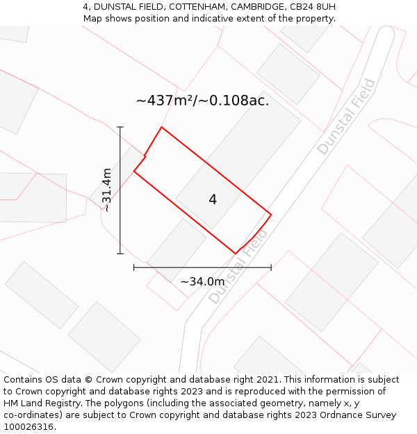 4, DUNSTAL FIELD, COTTENHAM, CAMBRIDGE, CB24 8UH: Plot and title map