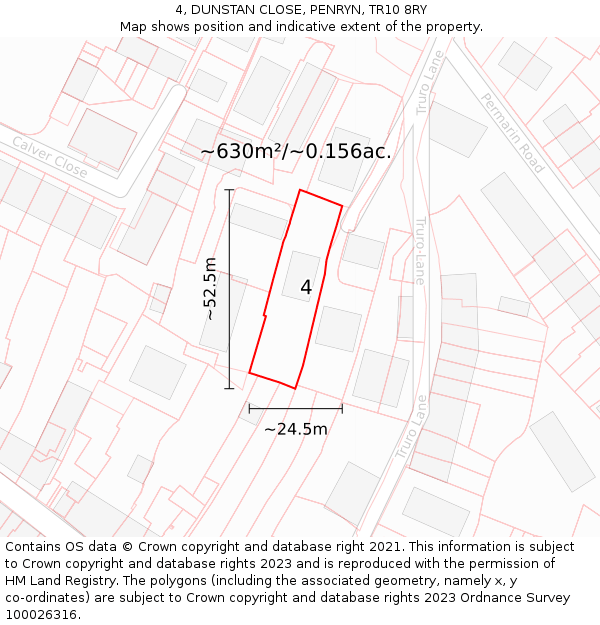 4, DUNSTAN CLOSE, PENRYN, TR10 8RY: Plot and title map