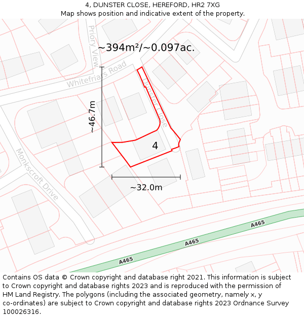 4, DUNSTER CLOSE, HEREFORD, HR2 7XG: Plot and title map