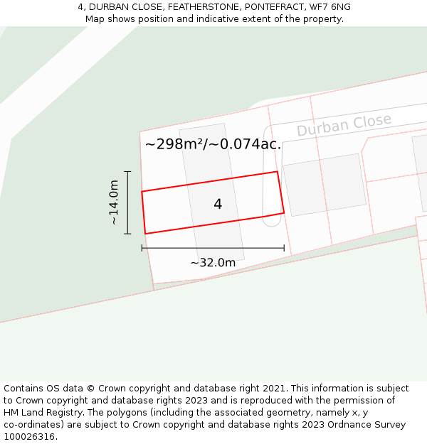 4, DURBAN CLOSE, FEATHERSTONE, PONTEFRACT, WF7 6NG: Plot and title map