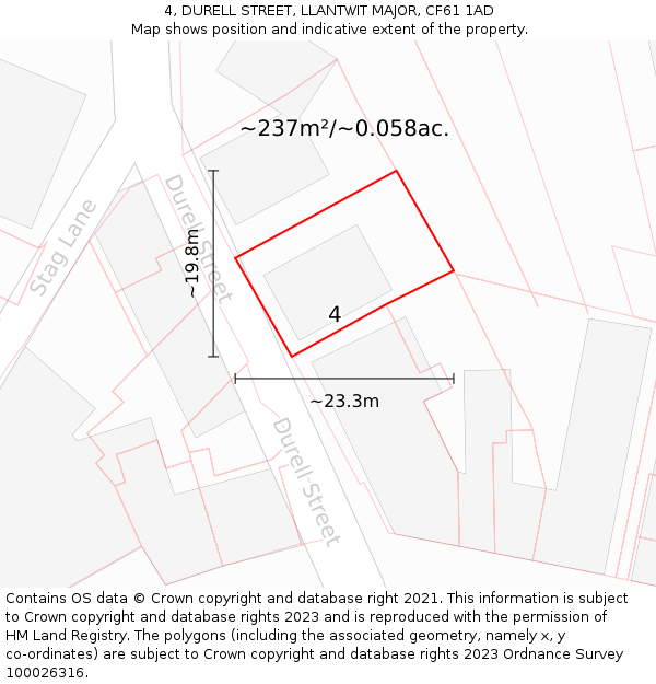 4, DURELL STREET, LLANTWIT MAJOR, CF61 1AD: Plot and title map