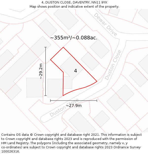4, DUSTON CLOSE, DAVENTRY, NN11 9YX: Plot and title map