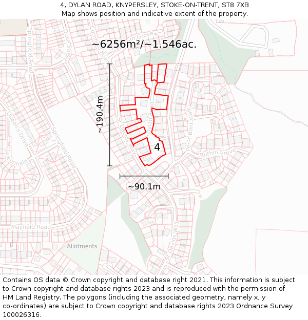 4, DYLAN ROAD, KNYPERSLEY, STOKE-ON-TRENT, ST8 7XB: Plot and title map