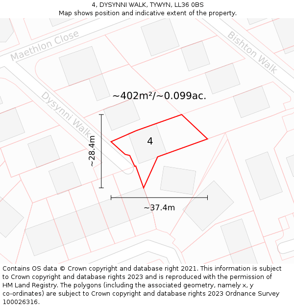 4, DYSYNNI WALK, TYWYN, LL36 0BS: Plot and title map