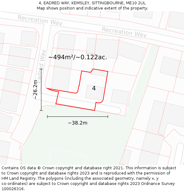 4, EADRED WAY, KEMSLEY, SITTINGBOURNE, ME10 2UL: Plot and title map