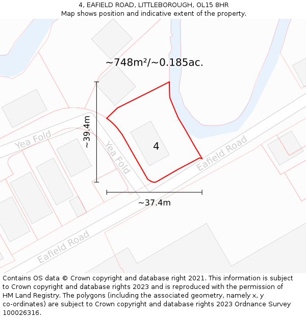 4, EAFIELD ROAD, LITTLEBOROUGH, OL15 8HR: Plot and title map