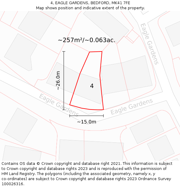 4, EAGLE GARDENS, BEDFORD, MK41 7FE: Plot and title map
