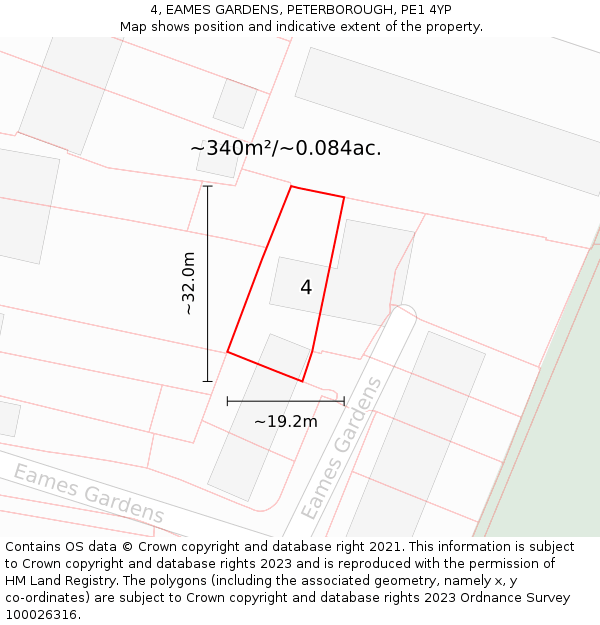 4, EAMES GARDENS, PETERBOROUGH, PE1 4YP: Plot and title map
