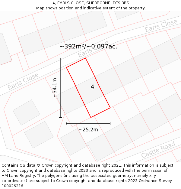 4, EARLS CLOSE, SHERBORNE, DT9 3RS: Plot and title map