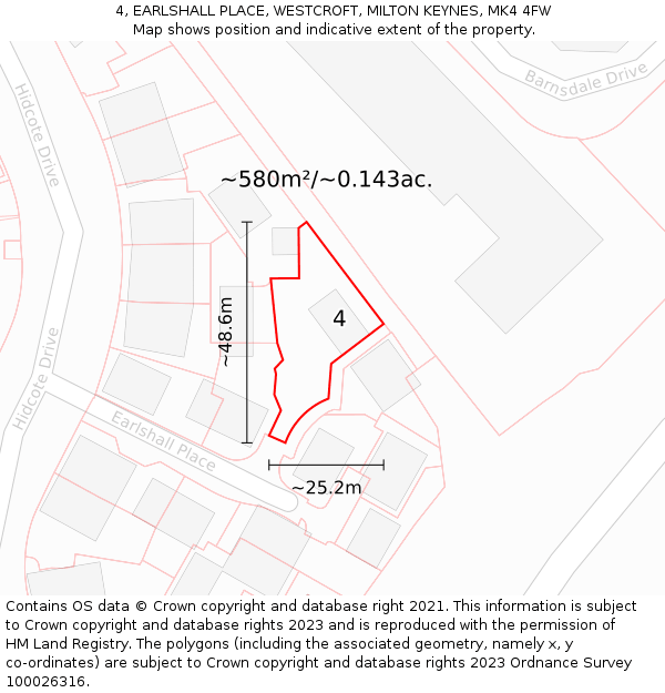 4, EARLSHALL PLACE, WESTCROFT, MILTON KEYNES, MK4 4FW: Plot and title map