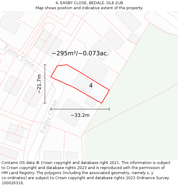 4, EASBY CLOSE, BEDALE, DL8 2UB: Plot and title map