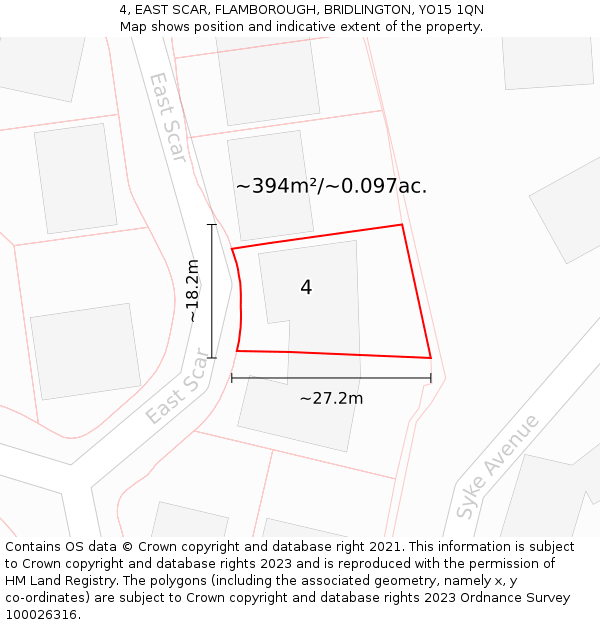 4, EAST SCAR, FLAMBOROUGH, BRIDLINGTON, YO15 1QN: Plot and title map