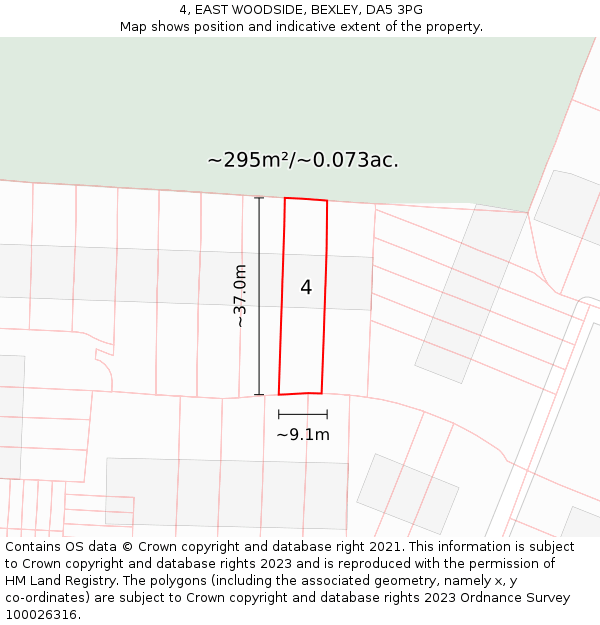 4, EAST WOODSIDE, BEXLEY, DA5 3PG: Plot and title map