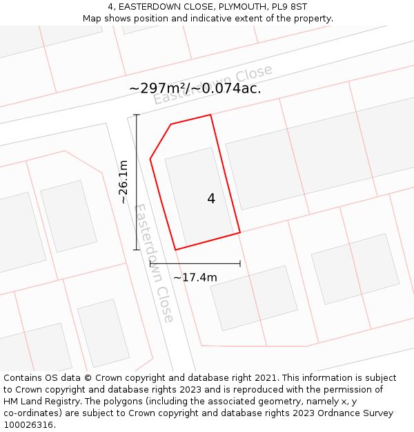 4, EASTERDOWN CLOSE, PLYMOUTH, PL9 8ST: Plot and title map