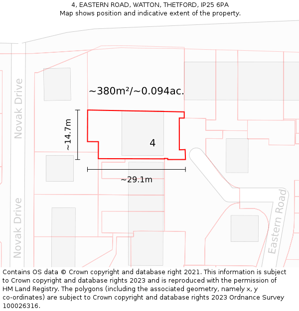 4, EASTERN ROAD, WATTON, THETFORD, IP25 6PA: Plot and title map