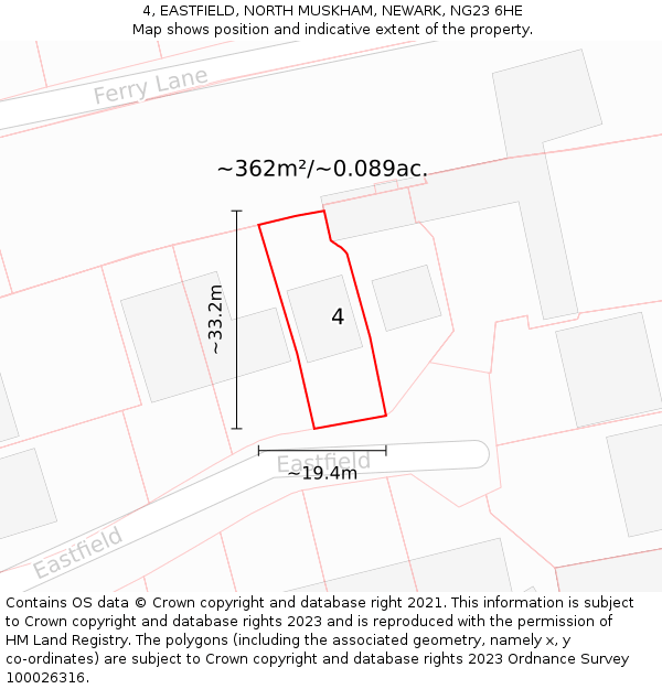 4, EASTFIELD, NORTH MUSKHAM, NEWARK, NG23 6HE: Plot and title map