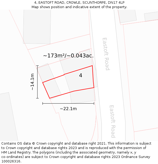 4, EASTOFT ROAD, CROWLE, SCUNTHORPE, DN17 4LP: Plot and title map