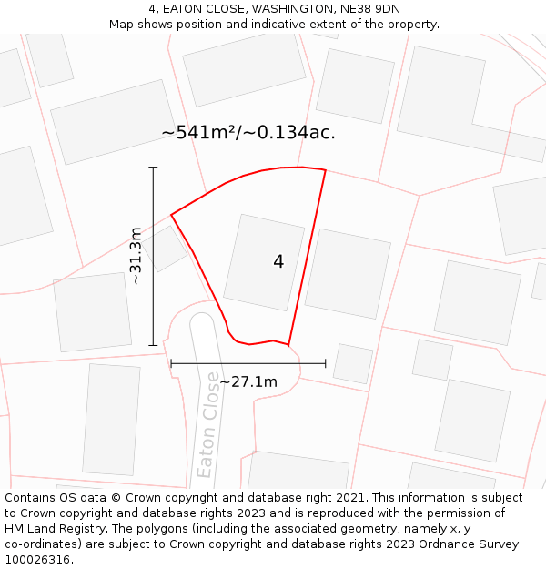 4, EATON CLOSE, WASHINGTON, NE38 9DN: Plot and title map