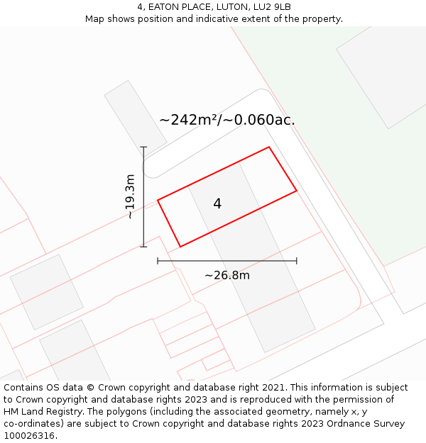 4, EATON PLACE, LUTON, LU2 9LB: Plot and title map