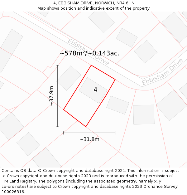 4, EBBISHAM DRIVE, NORWICH, NR4 6HN: Plot and title map