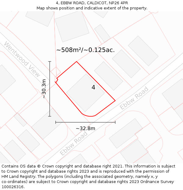 4, EBBW ROAD, CALDICOT, NP26 4PR: Plot and title map