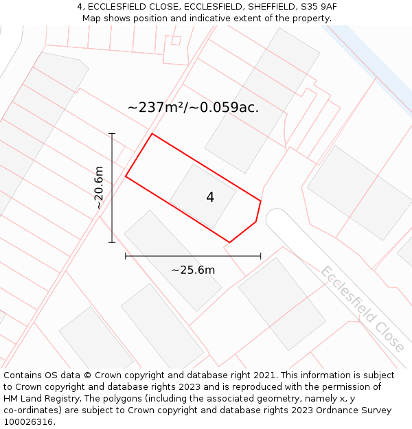 4, ECCLESFIELD CLOSE, ECCLESFIELD, SHEFFIELD, S35 9AF: Plot and title map
