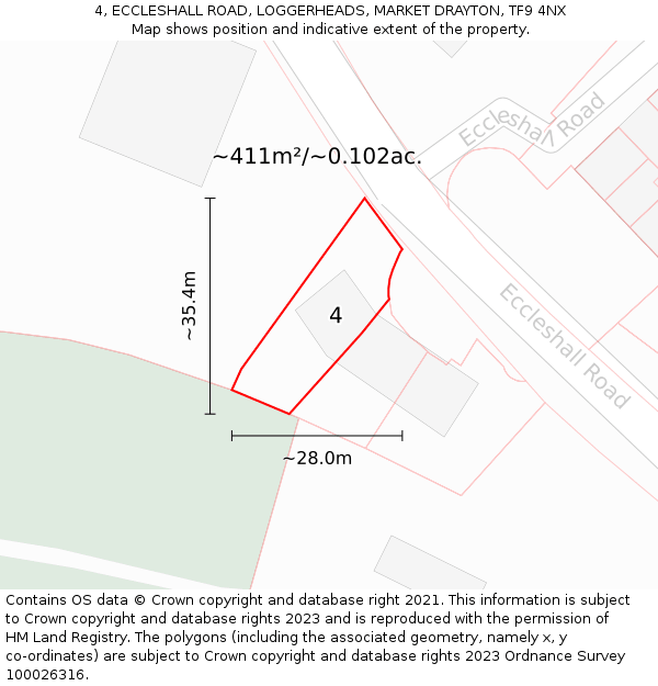 4, ECCLESHALL ROAD, LOGGERHEADS, MARKET DRAYTON, TF9 4NX: Plot and title map