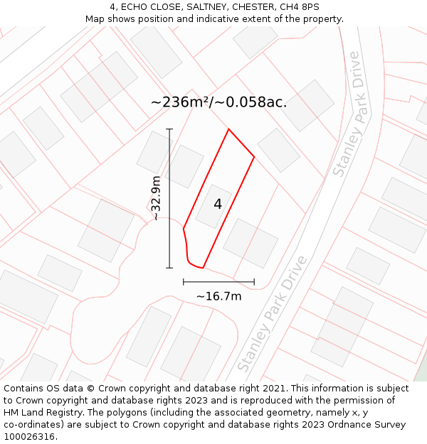 4, ECHO CLOSE, SALTNEY, CHESTER, CH4 8PS: Plot and title map
