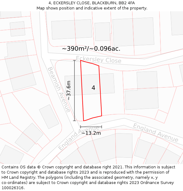 4, ECKERSLEY CLOSE, BLACKBURN, BB2 4FA: Plot and title map