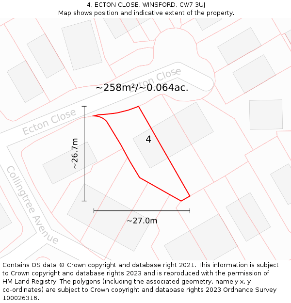 4, ECTON CLOSE, WINSFORD, CW7 3UJ: Plot and title map