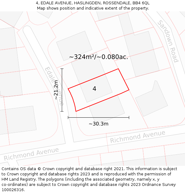 4, EDALE AVENUE, HASLINGDEN, ROSSENDALE, BB4 6QL: Plot and title map