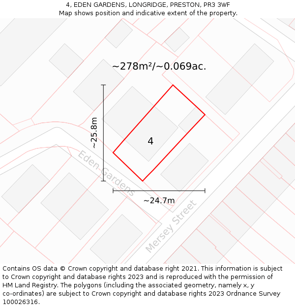 4, EDEN GARDENS, LONGRIDGE, PRESTON, PR3 3WF: Plot and title map