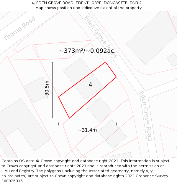 4, EDEN GROVE ROAD, EDENTHORPE, DONCASTER, DN3 2LL: Plot and title map