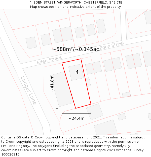 4, EDEN STREET, WINGERWORTH, CHESTERFIELD, S42 6TE: Plot and title map