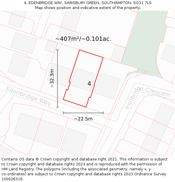 4, EDENBRIDGE WAY, SARISBURY GREEN, SOUTHAMPTON, SO31 7LS: Plot and title map