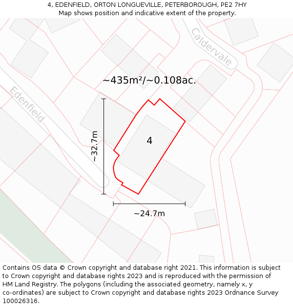 4, EDENFIELD, ORTON LONGUEVILLE, PETERBOROUGH, PE2 7HY: Plot and title map