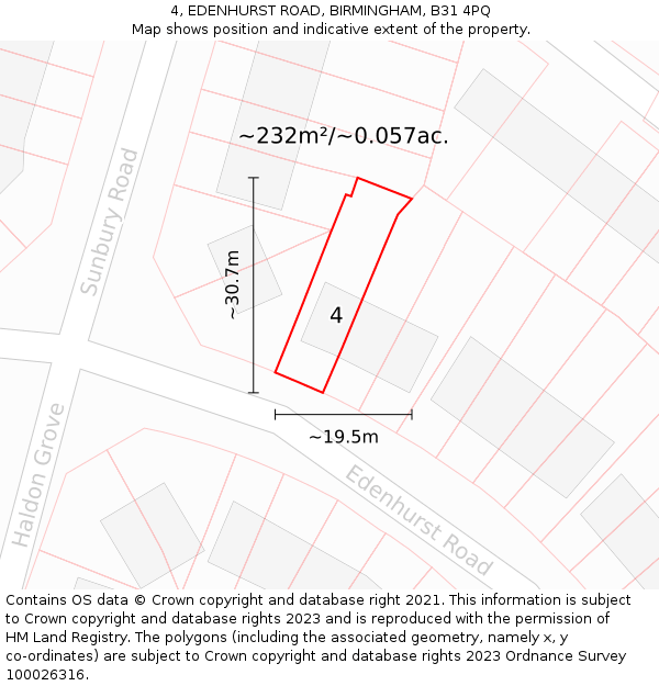 4, EDENHURST ROAD, BIRMINGHAM, B31 4PQ: Plot and title map