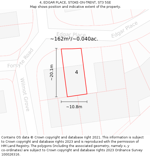 4, EDGAR PLACE, STOKE-ON-TRENT, ST3 5SE: Plot and title map